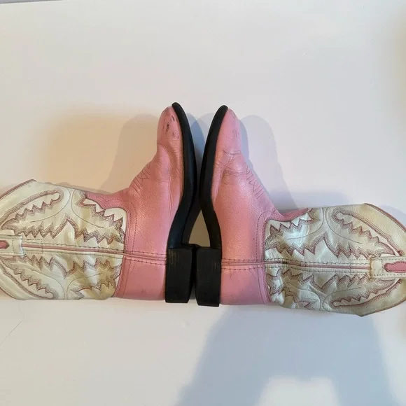 Elegant Pink and White Western Cowboy Boots Kids Girl Size 13 - Picture 4 of 12
